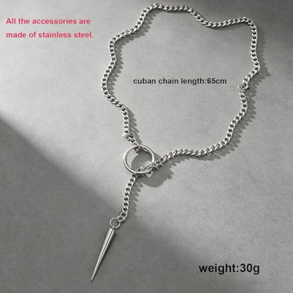 Slip Chain Necklaces for Women Stainless Steel Bar Pendant Choker Necklace Boho Handmade Long Lariat Necklace Silver Statement Punk Rock Collar Jewelry - style: Silver awl