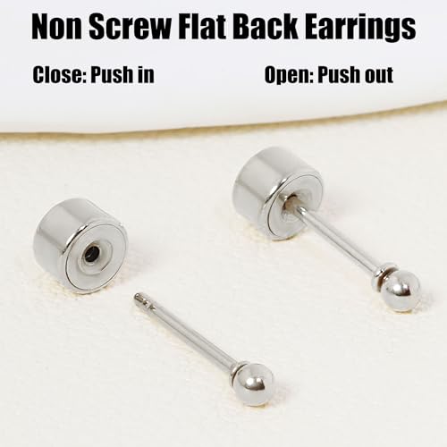 Sweetkiki Threadless Flat Back Earrings, 14K Gold Plated Ball Stud Earrings Hypoallergenic | Cartilage Earring | Helix Piercing Jewelry | Tragus Piercing Jewelry | Push in Flatback Earrings for Women Men - color: Silver, size: 2 Millimeters