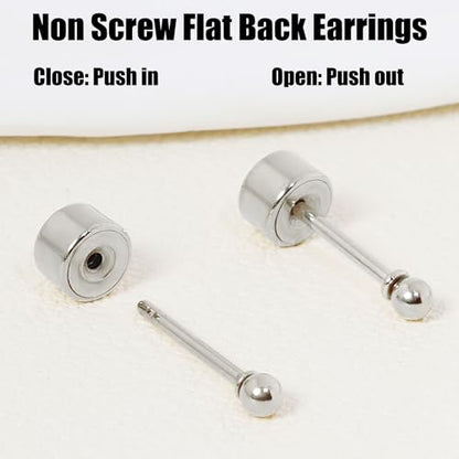 Sweetkiki Threadless Flat Back Earrings, 14K Gold Plated Ball Stud Earrings Hypoallergenic | Cartilage Earring | Helix Piercing Jewelry | Tragus Piercing Jewelry | Push in Flatback Earrings for Women Men - color: Silver, size: 2 Millimeters