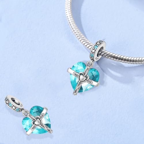 LNQOBU Birthstone Charm for Bracelets,925 Sterling Silve Heart Dangle Charms for Pandora Bracelets - color: L-December