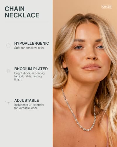 PAVOI 14K Gold Plated Adjustable Link Chain Necklace for Women | Box Rope Sphere Bead Serpentine Anchor Mariner Gold Chain Necklaces - color: White Gold, style: Anchor