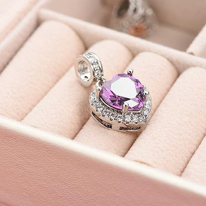 KunBead Dangle January-December Birthstone Love Heart Birthday Charms Compatible with Pandora Charm Bracelet Necklace - color: October
