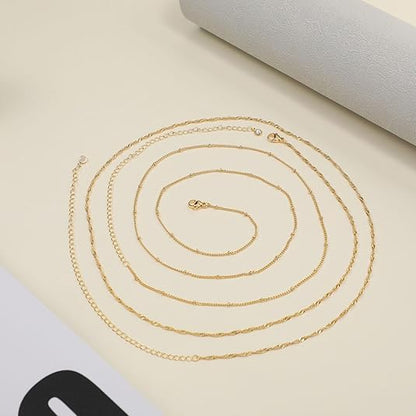 14K Gold Waist Chain for Women, Plated Layered Belly Chain for The Waist Adjustable Waterproof Sexy Bikini Satellite Beads Chain Summer Non Tarnish Body Chain Jewelry Gifts for Women - color: Gold