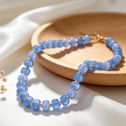 AOZEL Chunky Resin Beaded Necklace for Women Colorful Bead | Summer Beach, Waterproof, Fade Resistant, Adjustable Length, Boho Statement, for Daily Wear & Gifting - color: Light Blue