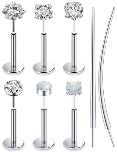 F136 Titanium 20/18/16g Internally Threaded Medusa Monroe Lip Ashley Labret Nose Rings Flat Back Tragus Helix Cartilage Conch Screw Stud Earrings Surgical Steel Piercing Jewelry for Women - color: White CZ, size: 16g*5/16in