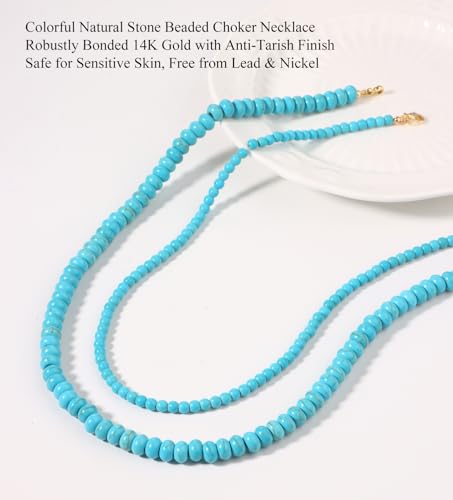CASDAN 2Pcs Natural Gemstone Beaded Choker Necklaces for Women | Boho Colorful Beads Choker,Natural Stone Surfer Beach Necklaces,Handmade Summer Jewelry,Charm Trendy Necklaces - color: Sky blue