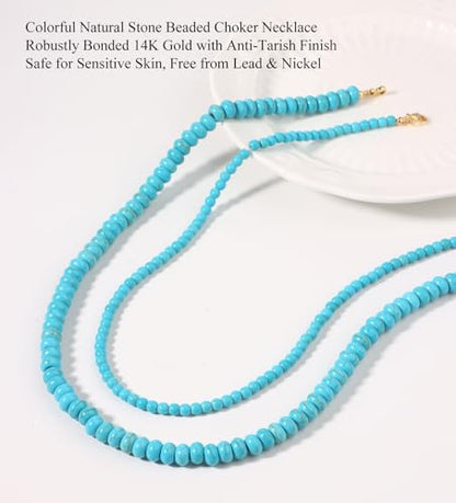 CASDAN 2Pcs Natural Gemstone Beaded Choker Necklaces for Women | Boho Colorful Beads Choker,Natural Stone Surfer Beach Necklaces,Handmade Summer Jewelry,Charm Trendy Necklaces - color: Sky blue