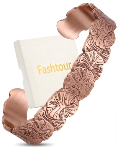 Pure Copper Bracelet – Copper Bracelet for Men & Women – 100% Solid, Raw & Uncoated Handmade Hammered Tibetan Cuff Bangle - color: Ginkgo Leaf