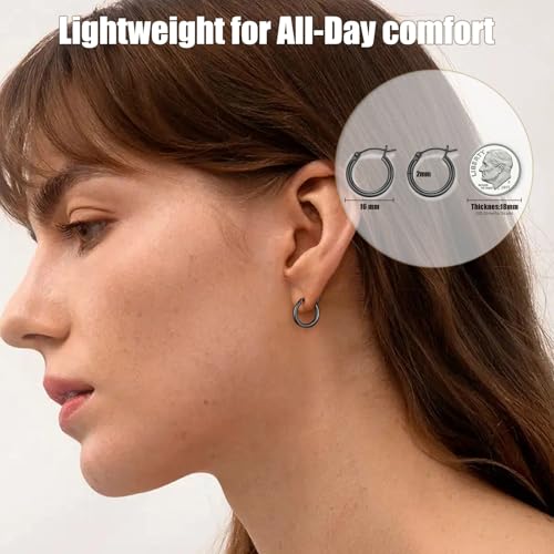 Gold Hoop Earrings for Women 14K Gold Plated | 925 Sterling Silver Post Hypoallergenic Hoop Earrings - color: Black, size: 16mm