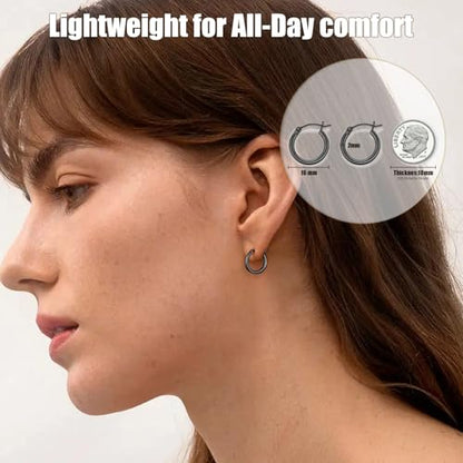 Gold Hoop Earrings for Women 14K Gold Plated | 925 Sterling Silver Post Hypoallergenic Hoop Earrings - color: Black, size: 16mm