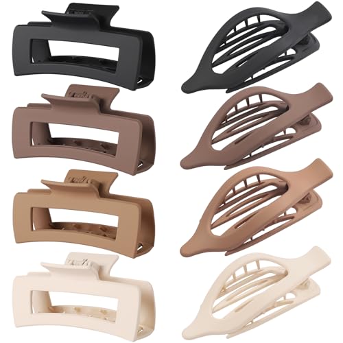 CHANDAT Hair Clips for Women, Flat Hair Clips, 8 pcs, 2style - Brown | 4.3 Inch Large Square Hair Claw Clips & Flat Hair Clips, Thick & Thin Hair, Hair Accessories for Women, Strong Hold Non-Slip - color: Brown