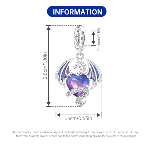 Charm for Bracelets and Necklaces, Heart Animals 925 Sterling Silver Bead Celestial Sun Moon Star Charms Jewelry Gift for Women Girls - color: Dragon Charm