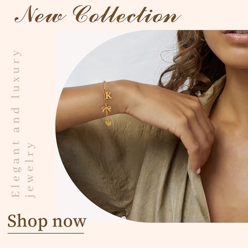 14K Gold Plated Bracelet for Women Simple Jewelry Initial A-Z Bracelet Dainty Chain Gifts for Women Birthday Unique Dainty Letter Charm Bracelet with Bow Anniversaries Gifts for Mother Her Jewelry Gift - style: K