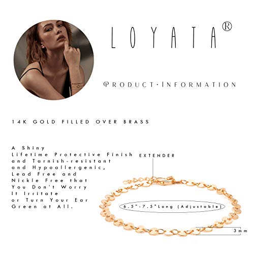 LOYATA Chain Bracelet Gold Link 14K Gold Plated Dainty Pearl Bracelet Simple Jewelry Gift for Women - style: Sequins