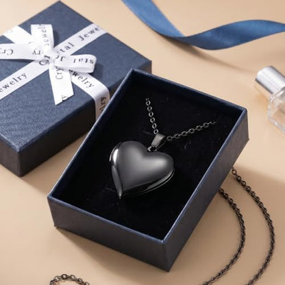 PHOCKSIN Personalized Locket Necklace for Women Photo Necklace with Customized Picture Birth Flower Birthstone Customizable Birthday Gifts - color: #20-Heart Black Birthflower