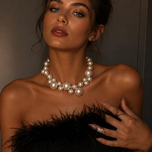 Faux Pearl Statement Necklace for Women, Layered Bubble Pearl Choker Necklace, Elegant Vintage Luxury Jewelry