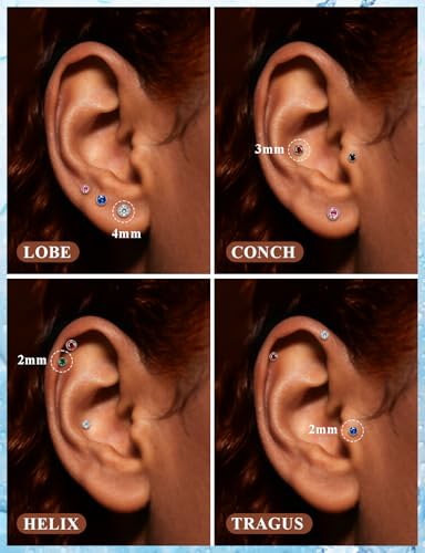 20G 18G 16G Astm F136 Titanium Threadless Flat Back Earrings Nose Studs Tragus Helix Conch Cartilage Lobe Earrings Medusa Labret Snake Bite Monroe Lip Ring Piercing Jewelry For Women Men - size: 18G-6MM Bar-CZ 3MM