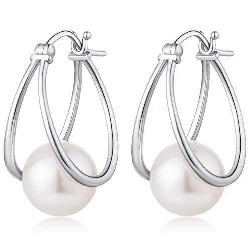 Pearl Earrings for Women Pearl Leverback Earrings 925 Sterling Silver - color: E01-white