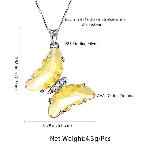 Aurora Tears Butterfly Necklace Earrings Ring Bracelet - Women 925 Sterling Silver Animal Butterflies Birthstone Pendant Crystal Wedding Birthday Jewelry - color: pendant-K.November
