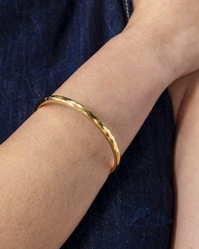 PAVOI Waterproof Bangle Bracelets for Women - 14K Gold Plated Quilted Bangle Stack - Stainless Steel Dainty Gold Bracelet Trendy Summer Fashion Jewelry - color: Yellow Gold, size: 6.5 Inches