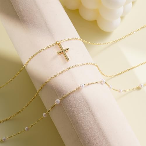 Layered Necklaces for Women | 14K Gold Plated Stackable Choker Necklace Set - Dainty Jewelry Gift - style: 3PCS-Gold Cross layered necklaces