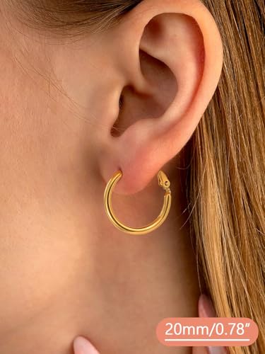 FaithHeart Silver/Black/Gold Stainless Steel Thin Hoop Earrings for Women | 2mm Wide Thin Large Hoop Earrings, Hypoallergenic Lightweight Trendy Jewelry, 20/30/40/50/60/70/80/90/100mm - color: Gold, size: 20mm/0.78"