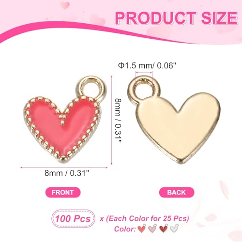 MECCANIXITY Enamel Alloy Heart Charm,Valentine Heart Pendants Love Jewelry Making Charm for DIY Necklace Bracelet Earrings Keychain - color: White/Pink/Rose-Red/Red