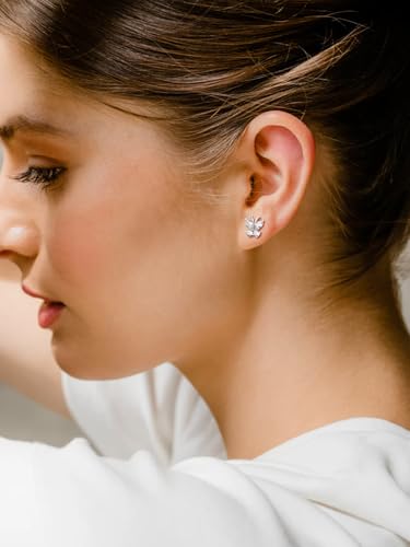 Suplight Butterfly Stud Earrings 925 Sterling Silver 14K Gold Brithstone Earrings for Women Brithstone Jewelry Gifts - color: 04.April ( Clear Quartz), size: Silver