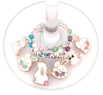 Pixie Easter Wine Charms – Set of 6 Bunny Rabbit Glass Markers, Easter Gifts, Spring Party Favors, Table Decor, Wine Glass Identifiers