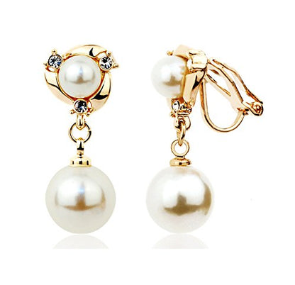 Clip On Earring For Women Pearl Non Pierced Clip Earrings - color: gold clip-on