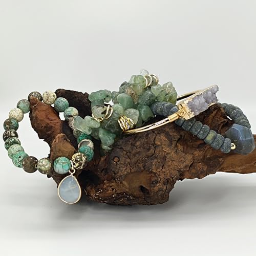 Yomisa Boho Beaded Bracelets/Bangle for Women,Multilayer 5/6/7PCS Healing Natural Handmade Stone Bead Bracelets Stackable Stretch Friendship Beaded Bracelet Set Trendy Western Bohemian Jewelry Gift - color: 5pcs-Light green