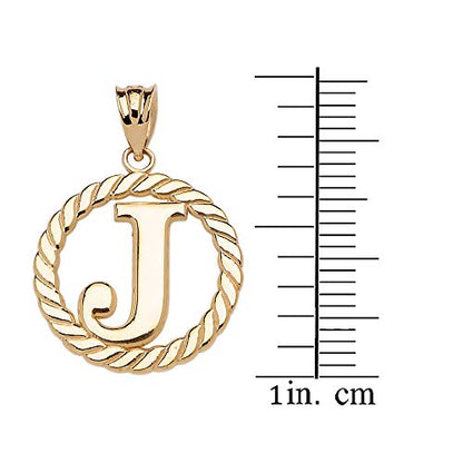 Polished 10k Yellow Gold Personalized Initial "A-Z" Roped Circle Charm Pendant - style: J