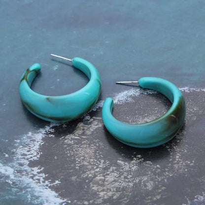 Punk Turquoise Hoop Earring Chunky Acrylic Hoop Earrings Blue Turquoise Circle Earring Acrylic Resin Hoops Earrings Wide C Shape Western Statement Jewelry for Women - color: Blue