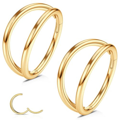 WBRWP 2PC Titanium Double Hoop Nose Rings: 16G/18G/20G Cartilage Earrings Septum Rings Clicker, Hypoallergenic Lightweight Conch Piercing Jewelry Black Gold Silver Rose Gold - color: Gold, size: 20g 7mm