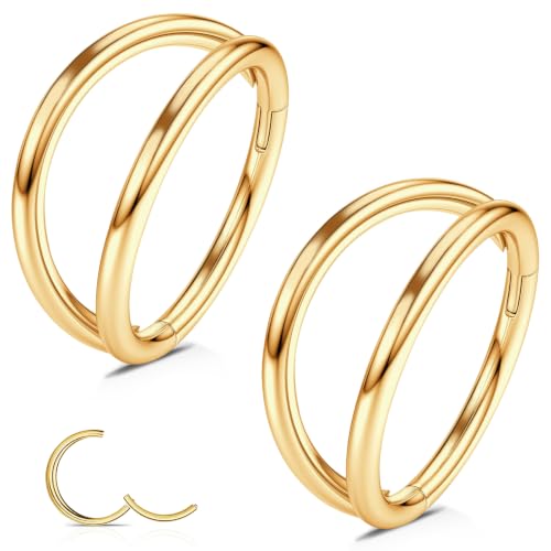 WBRWP 2PC Titanium Double Hoop Nose Rings: 16G/18G/20G Cartilage Earrings Septum Rings Clicker, Hypoallergenic Lightweight Conch Piercing Jewelry Black Gold Silver Rose Gold - color: Gold, size: 18g 10mm