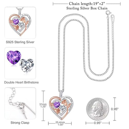 Iefil Birthstone Necklace for Women - Sterling Silver Birthstone Necklace, Anniversary Birthday Gifts for Wife Girlfriend Mom - color: 02-04-Feb-Apr Birthstone