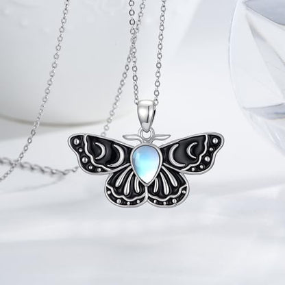 Sterling Silver Halloween Necklace Gothic Jewelry Gifts for Women Men - style: Moth-Moonstone