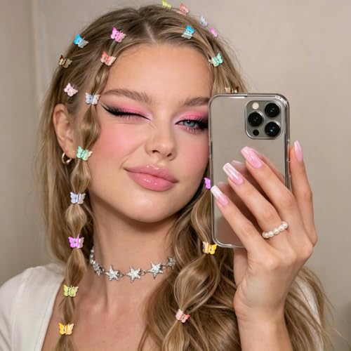 Mini Butterfly Hair Clips, Y2K 90s 50pcs Tiny Cute Plastic Hair Accessories, Small Claw Barrette jewelry for Women Girls (Gradient) - color: Gradient