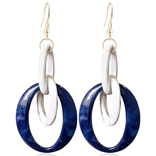 Bohemian Simplicity Acrylic Geometry Oval Circle Dangle Drop Earrings Lightweight Resin Chain Hook Earrings For Women - color: Navy