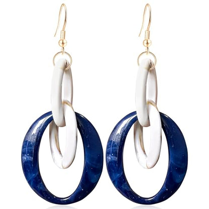 Bohemian Simplicity Acrylic Geometry Oval Circle Dangle Drop Earrings Lightweight Resin Chain Hook Earrings For Women - color: Navy