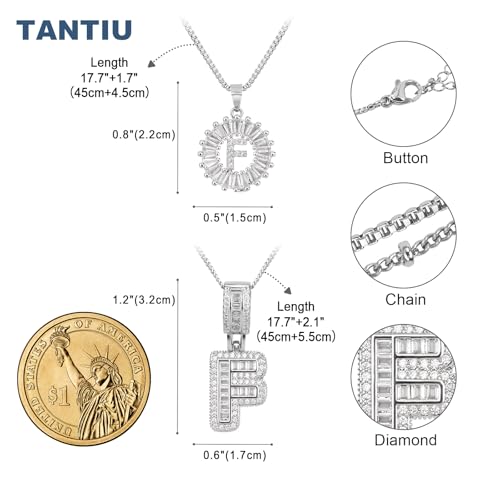 14K Gold Plated Alphabet Necklace Cubic Zirconia Letter Pendant, Personalized Name Jewelry Gift for Women, Customizable A-Z, Birthday/Mothers Day Gifts for Womens - color: White Gold, style: Style-F