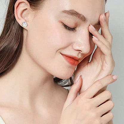 Silver-tone Faux Druzy Stud Earrings，925 Sterling Silver Hypoallergenic Natural Gemstone Earrings for Women Trendy Fashion - color: White