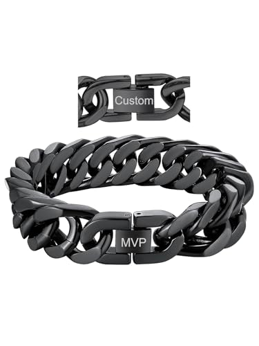 ChainsHouse Stainless Steel Cuban Link Bracelet, 6mm/8mm/12mm/17mm Width, 7.5"/8.3"/9", Black/ 18K Gold Plated Chain Wrist Bracelets for Men Women, Send Gift Box - color: U: Black-17mm width-custom