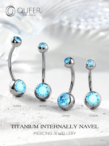 OUFER Titanium Belly Button Rings, Internally Threaded Belly Ring, Round CZ Navel Rings for Women Men - color: Blue, size: 1.6*10MM