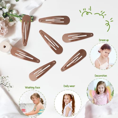 120 Pack Black 2 Inch Barrettes Women Metal Snap Hair Clips Accessories | Non - Slip Hairpins Barrettes for Kids Girls Teens - color: Brown