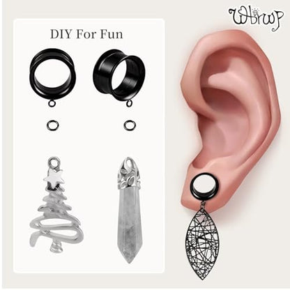 WBRWP 6pcs Ear Gauges Tunnels Plugs: DIY Ear Tunnles Piercing Expander Stainless Steel Double Flared Screw Gauges - color: Black-Style 1