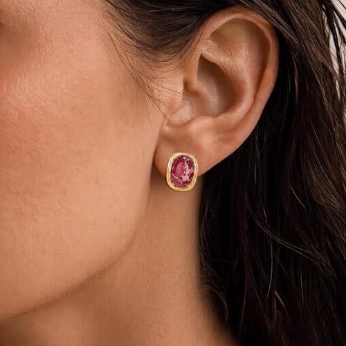 YOQUCOL Natural Stone Trendy Clip On Stud Earrings for Women Gold Plated Non Pierced Statement Earrings Fashion Jewelry - color: Oval-Red