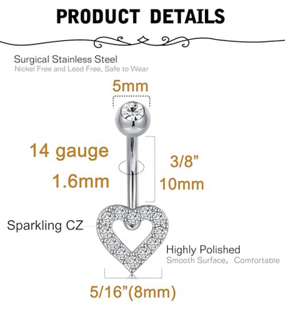 Silver Gold Belly Button Ring for Women Clicker Hoop Belly Rings Opal Navel Piercing Jewelry Dangle Hypoallergenic Surgical Steel Dainty Dangling Navel Rings for Women - color: F1-dangle-silver-3p