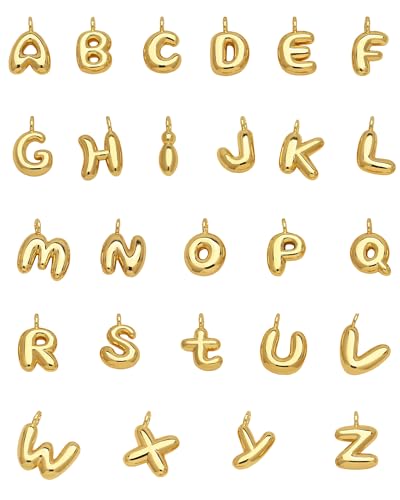 stino No Tarnish Bubble Letter Charms for Jewelry Making | 8K Gold Plated, 26 Pieces A-Z, Alphabet, Initial, Pendants, for Necklace - style: Small
