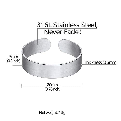 Stainless Steel Open Band Ring for Men Women 18K Gold/Black Plated Brush/Smooth Surface Rings Set Minimalist Jewelry(with Gift Box) - color: 01-Steel 5mm Brush Surface